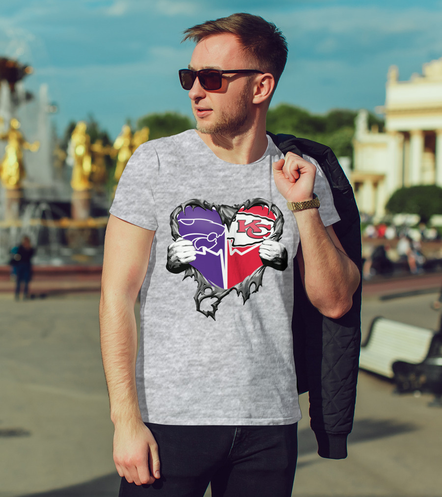 Kansas City Chiefs And Kansas State Wildcats Heart T-Shirt