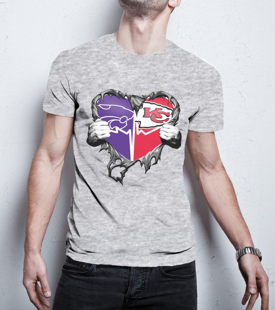 Kansas City Chiefs And Kansas State Wildcats Heart T-Shirt