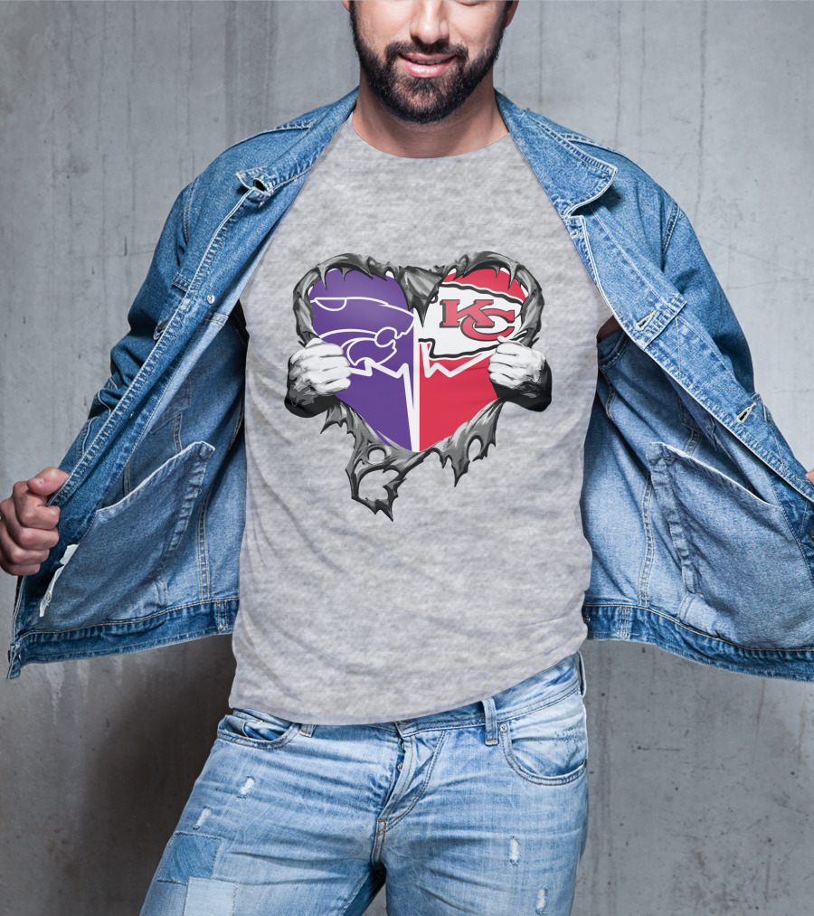 Kansas City Chiefs And Kansas State Wildcats Heart T-Shirt