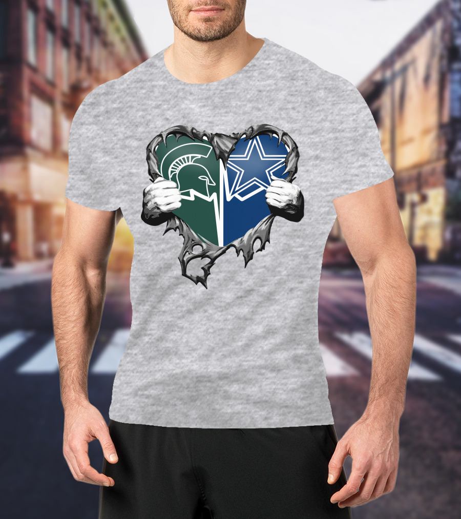 Cowboys And Michigan State Heart Logo Fusion T-Shirt