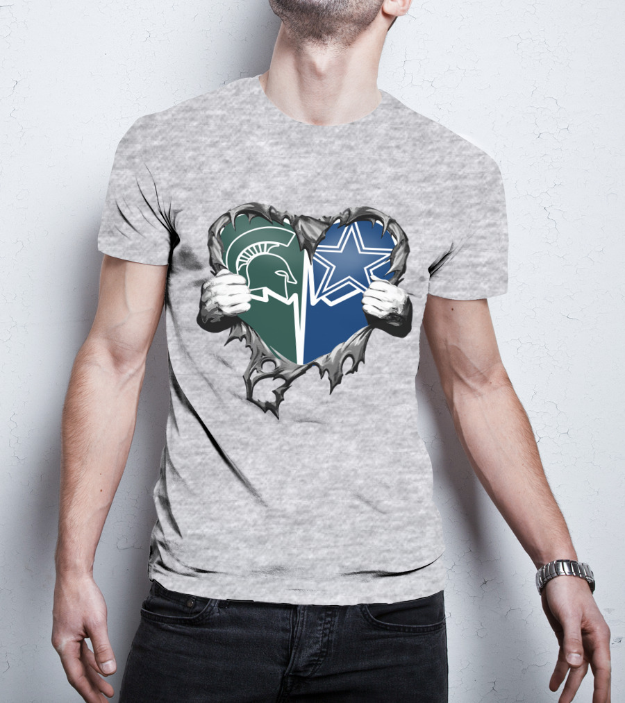 Cowboys And Michigan State Heart Logo Fusion T-Shirt
