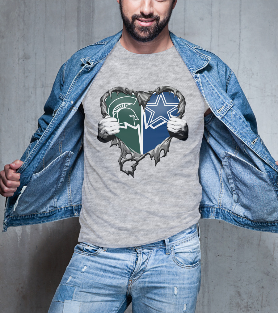 Cowboys And Michigan State Heart Logo Fusion T-Shirt
