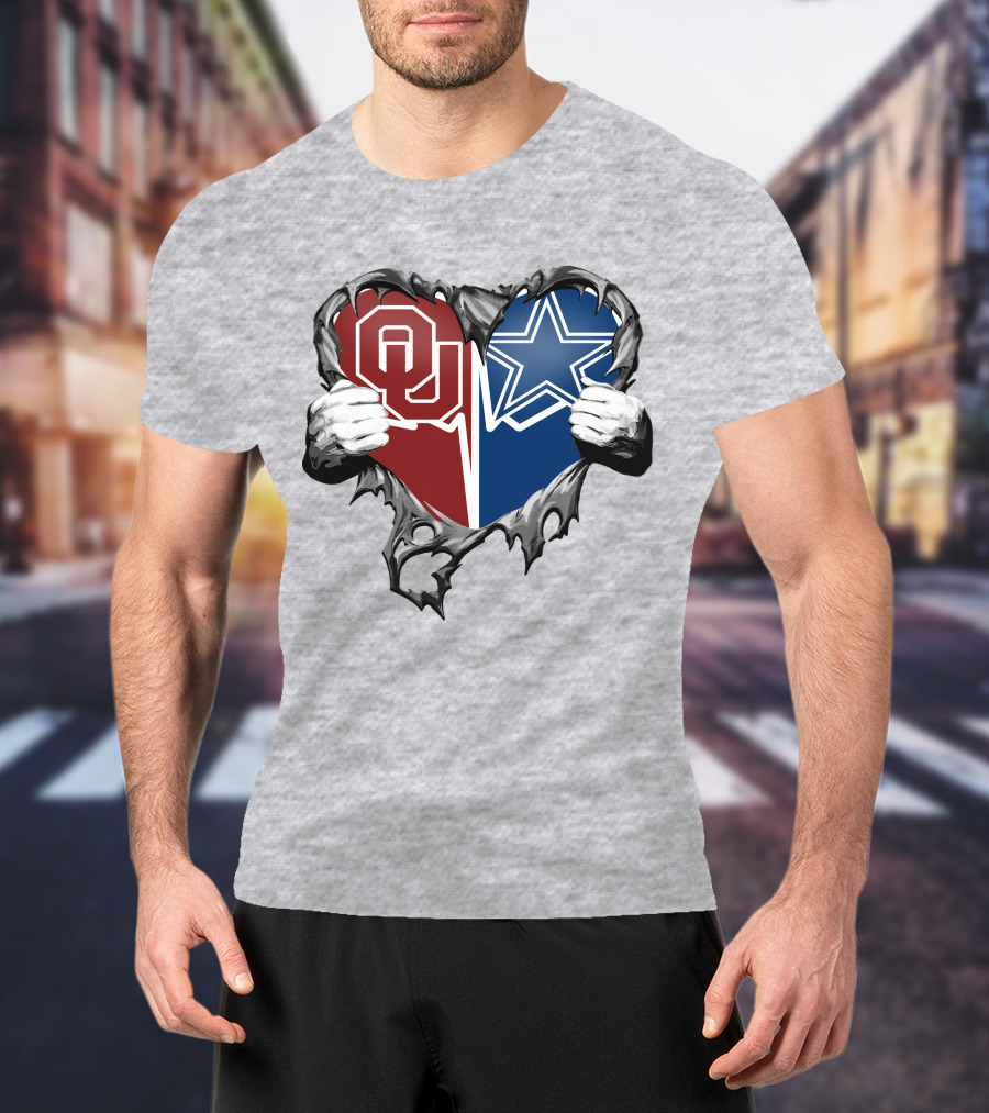 Cowboys And Sooners Heart Oklahoma And Dallas Fans T-Shirt