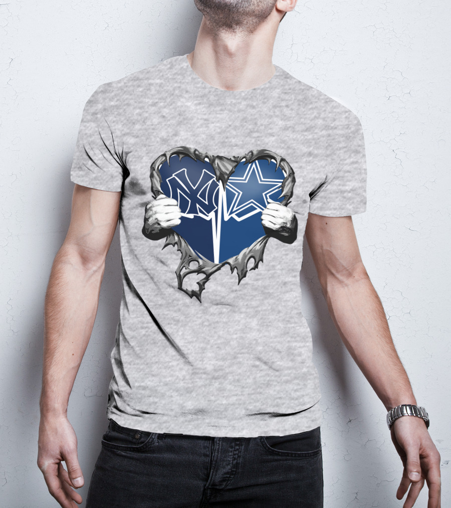 Cowboys And Yankees Heart Emblem With Hands Holding T-Shirt