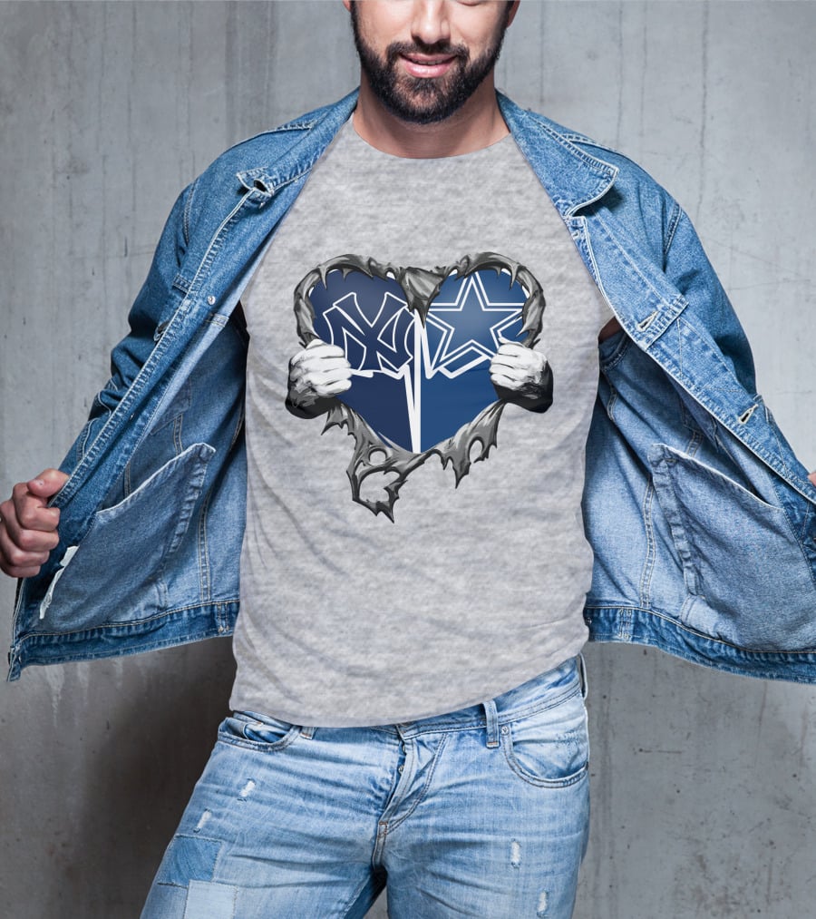Cowboys And Yankees Heart Emblem With Hands Holding T-Shirt