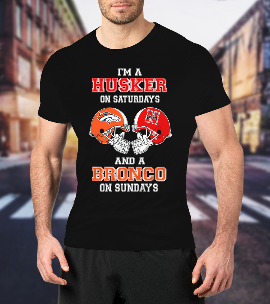Husker On Saturdays And Bronco On Sundays Football Helmets T-Shirt