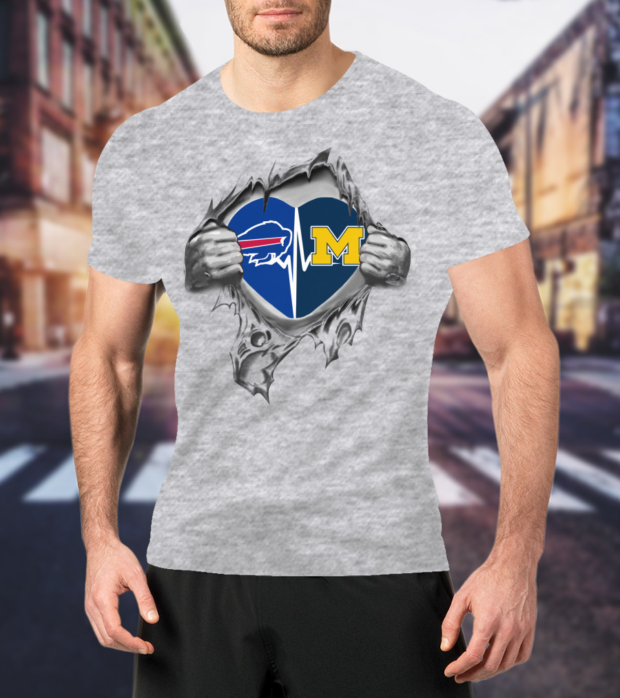 Buffalo Bills Michigan Wolverines Heartbeat Peel T-Shirt