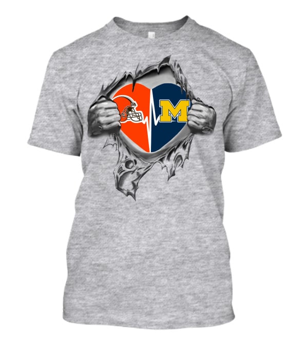 Michigan Wolverines Heart Cleveland Browns Helmet T-Shirt