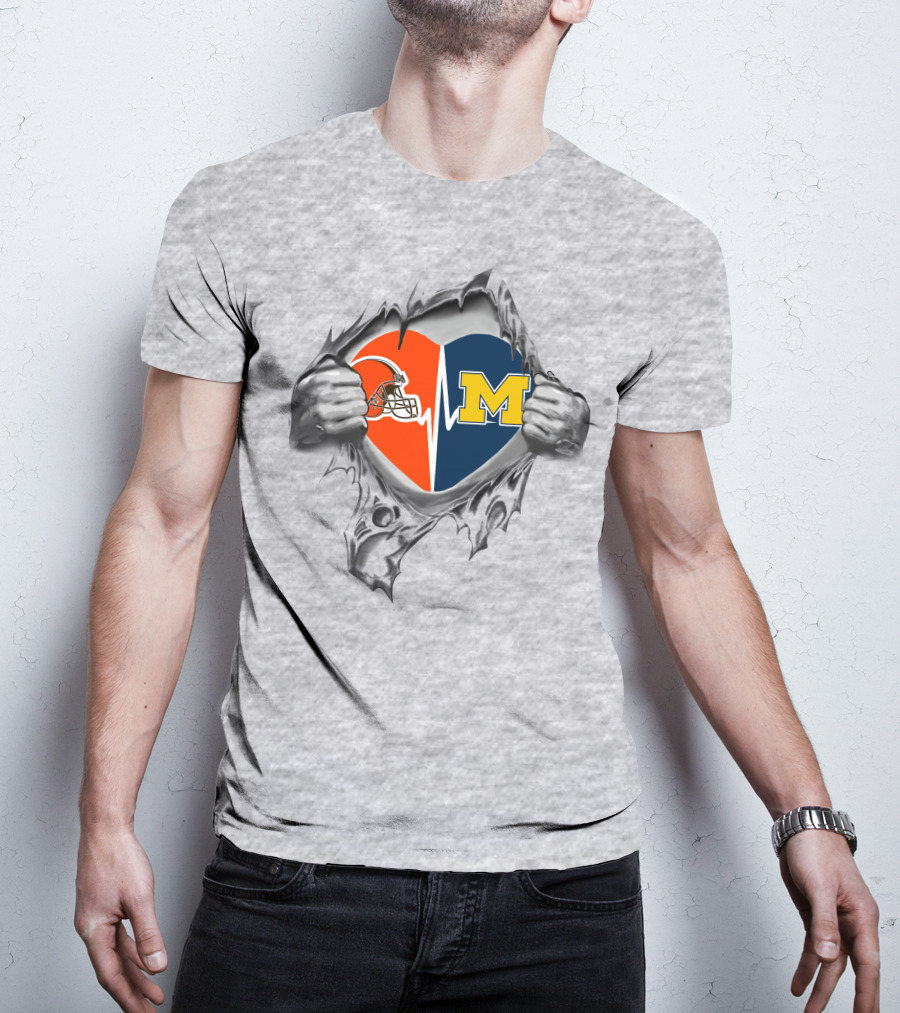 Michigan Wolverines Heart Cleveland Browns Helmet T-Shirt