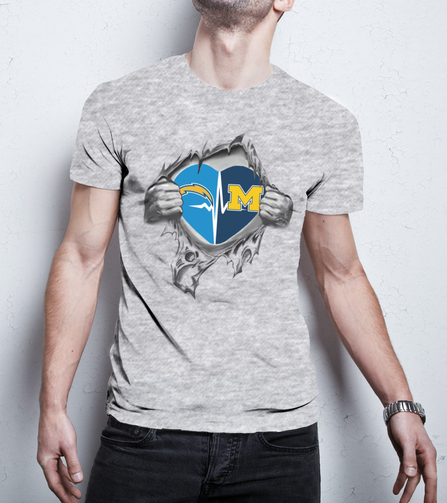Michigan Wolverines Los Angeles Chargers Heartbeat Rip T-Shirt