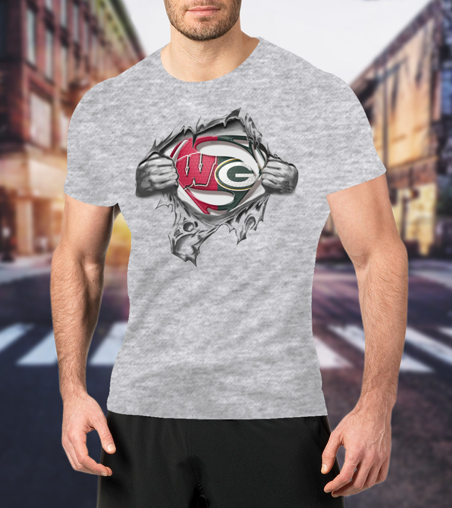Packers Badgers WG Super Logo Tear Open T-Shirt