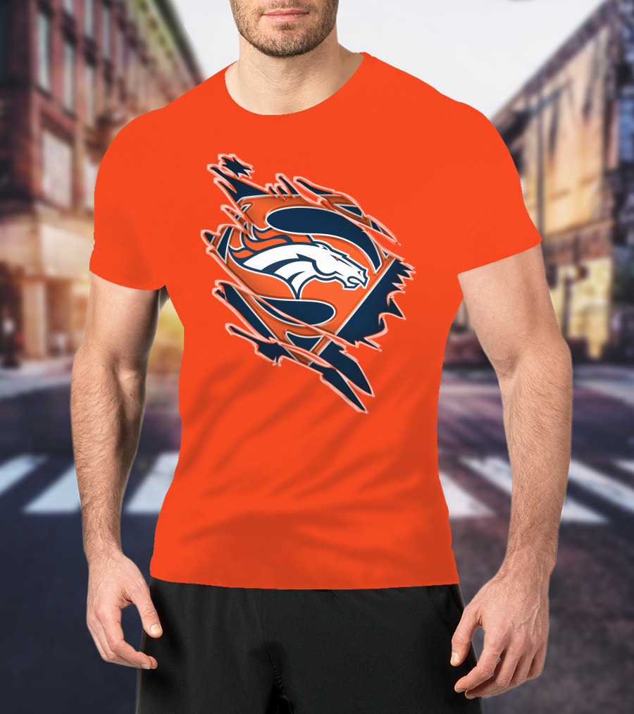 Broncos Super Logo Combines With Superhero Emblem On Bold Orange T-Shirt