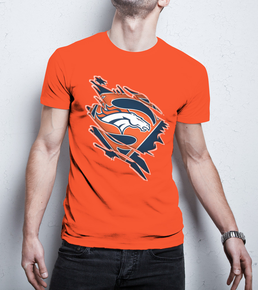 Broncos Super Logo Combines With Superhero Emblem On Bold Orange T-Shirt