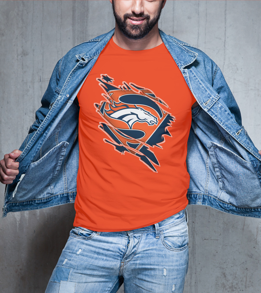 Broncos Super Logo Combines With Superhero Emblem On Bold Orange T-Shirt