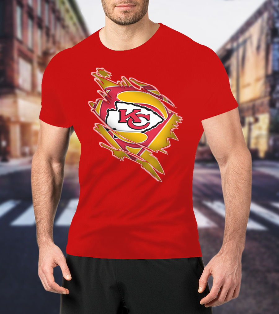 Kansas City Chiefs Super Man Logo Design Red T-Shirt