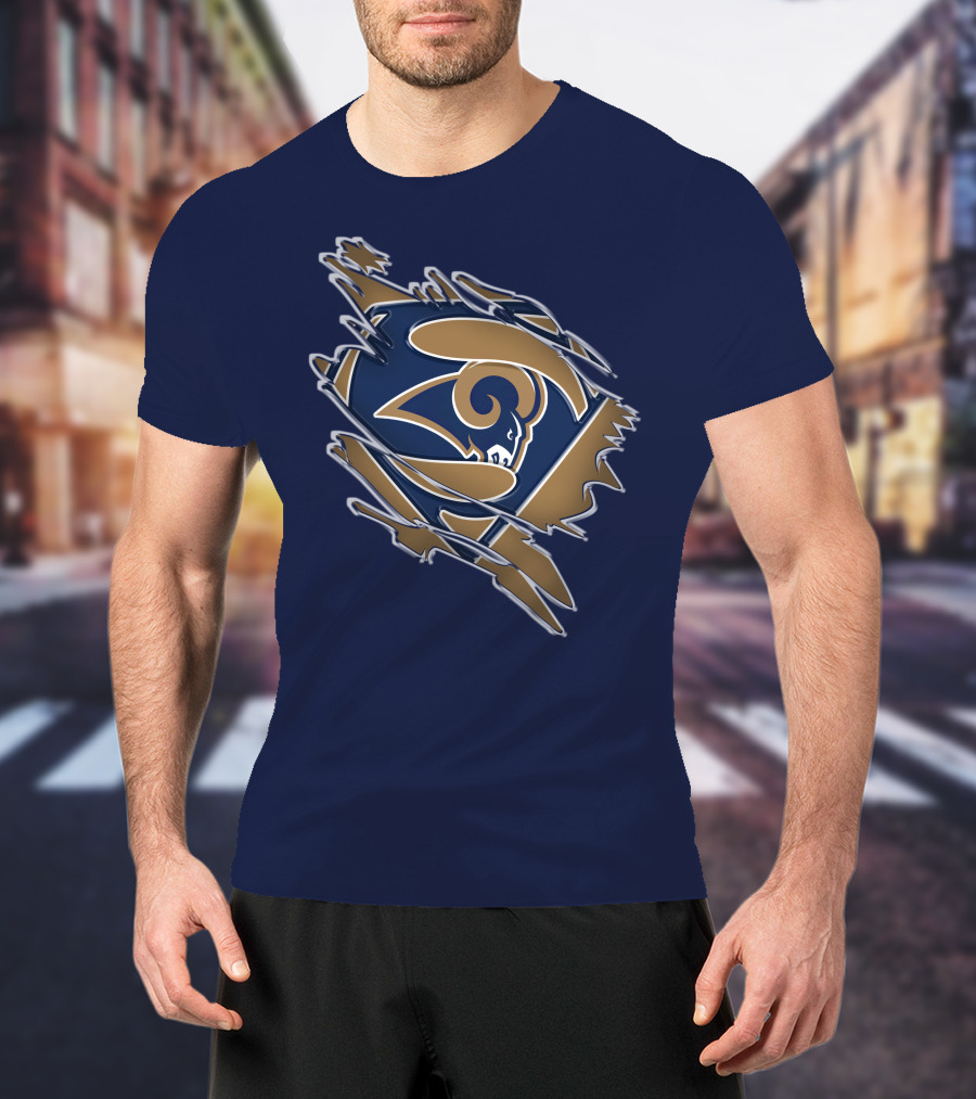 Rams Super Man Logo With Rip Effect T-Shirt