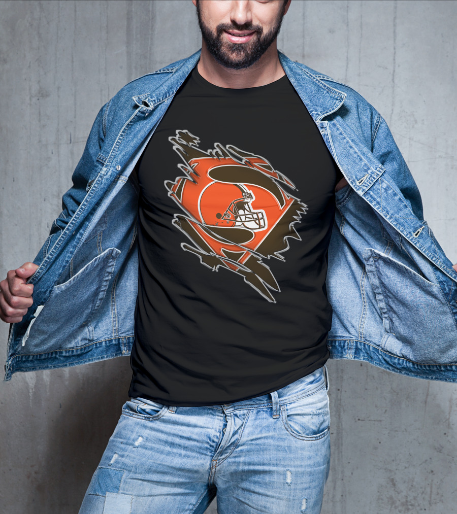 Browns Superman Football Logo Rip T-Shirt