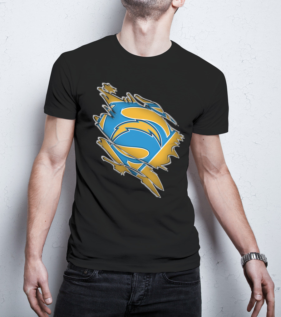 Chargers Superman Logo Blue And Yellow Comic Book T-Shirt