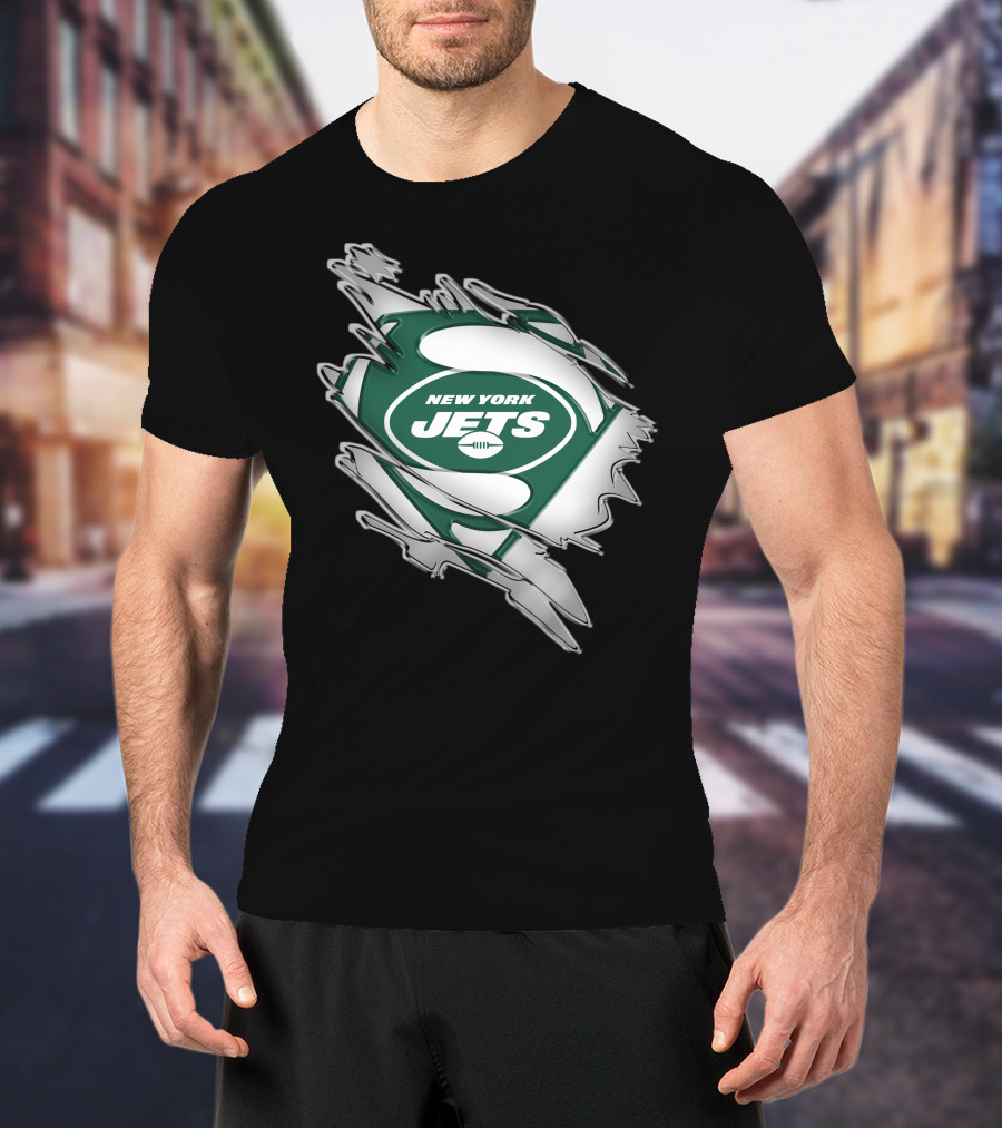 New York Jets Super Man Logo Rip T-Shirt