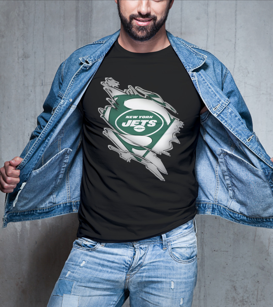 New York Jets Super Man Logo Rip T-Shirt