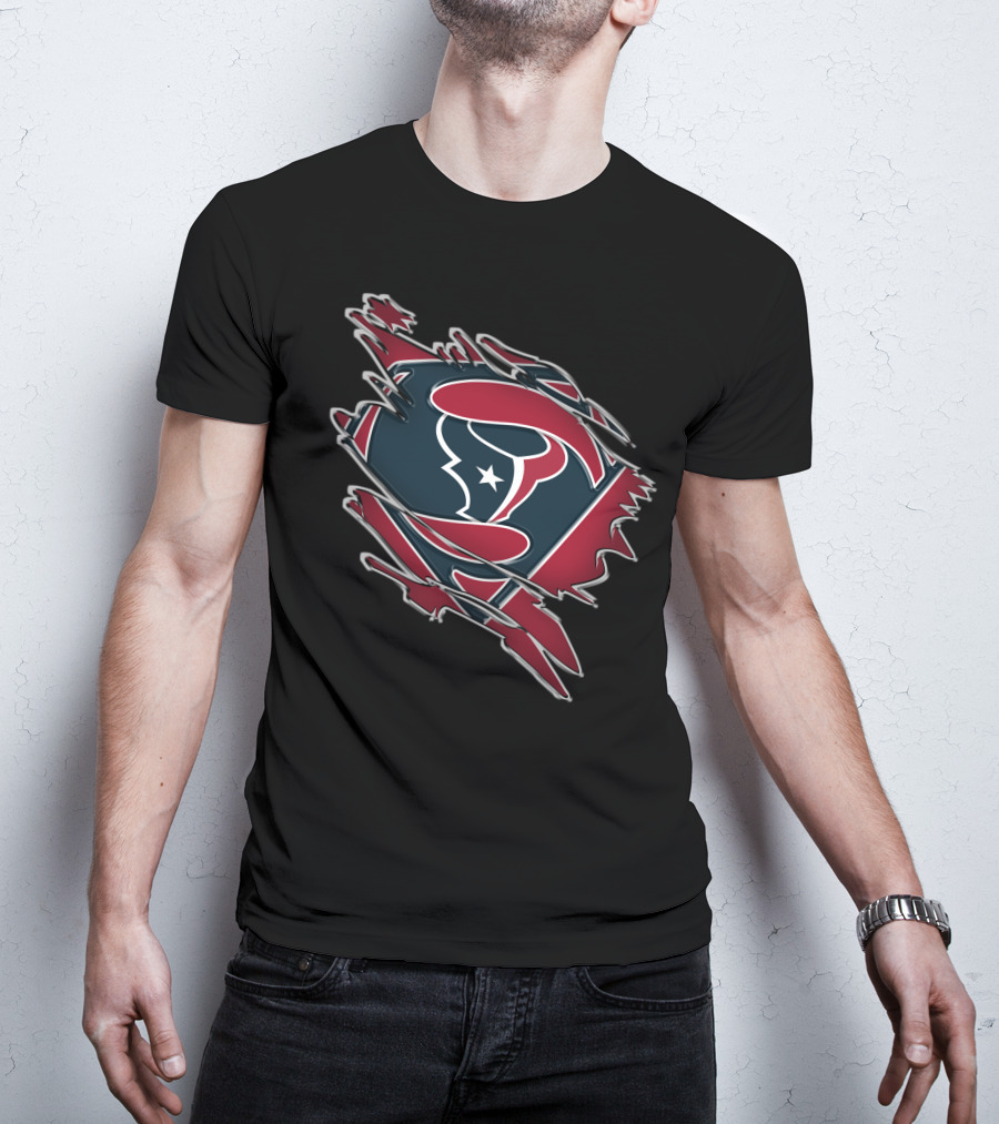 Texans Super Man Logo On Torn Background T-Shirt