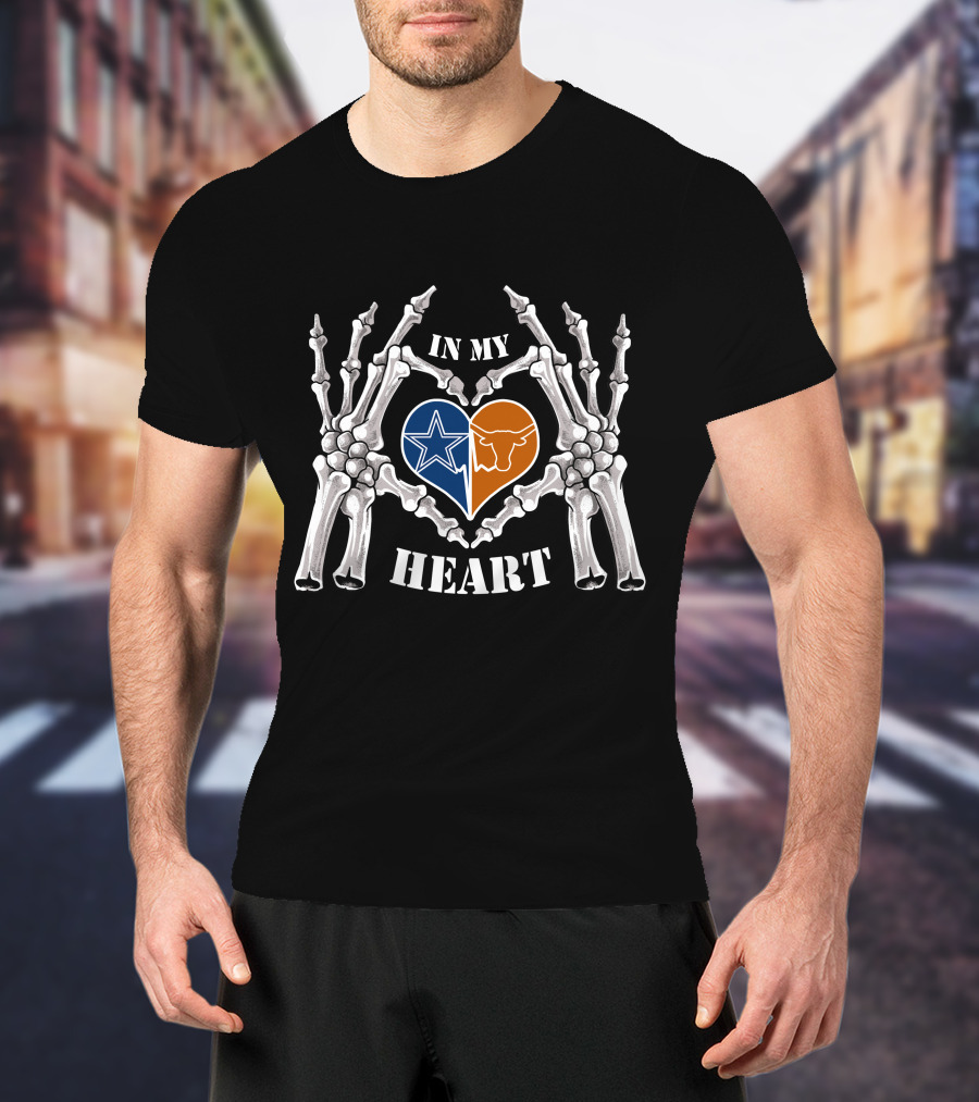 In My Heart Cowboys Longhorns Skeleton Hands Texas Football Love T-Shirt