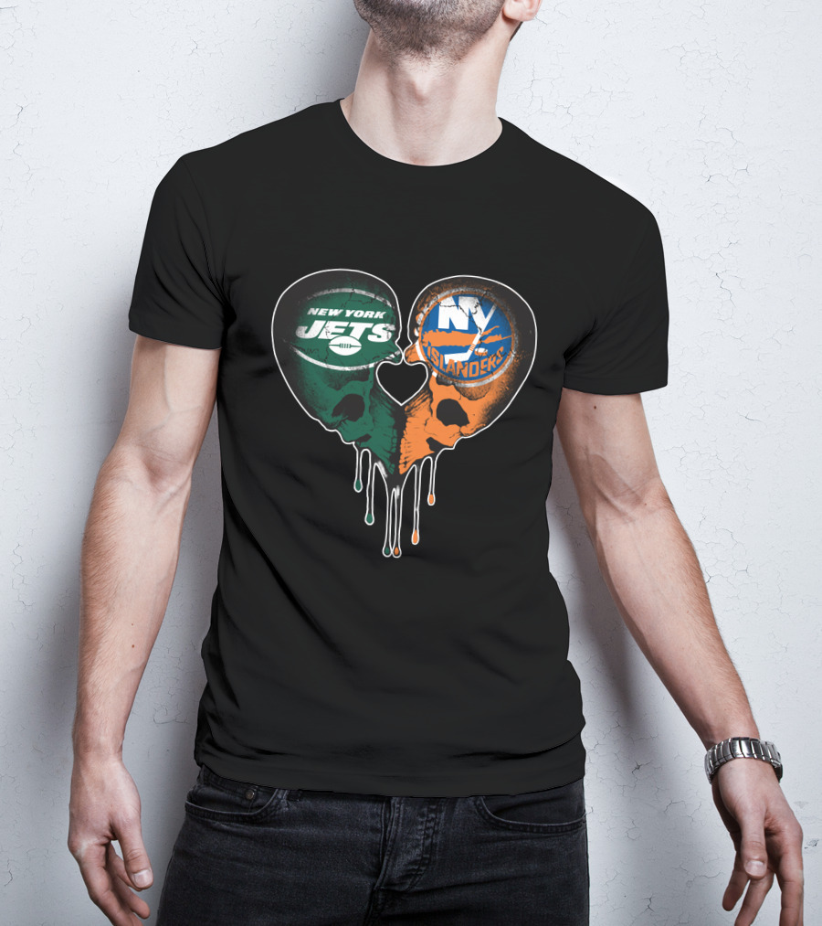 New York Jets NY Islanders Skull Heart Drip T-Shirt