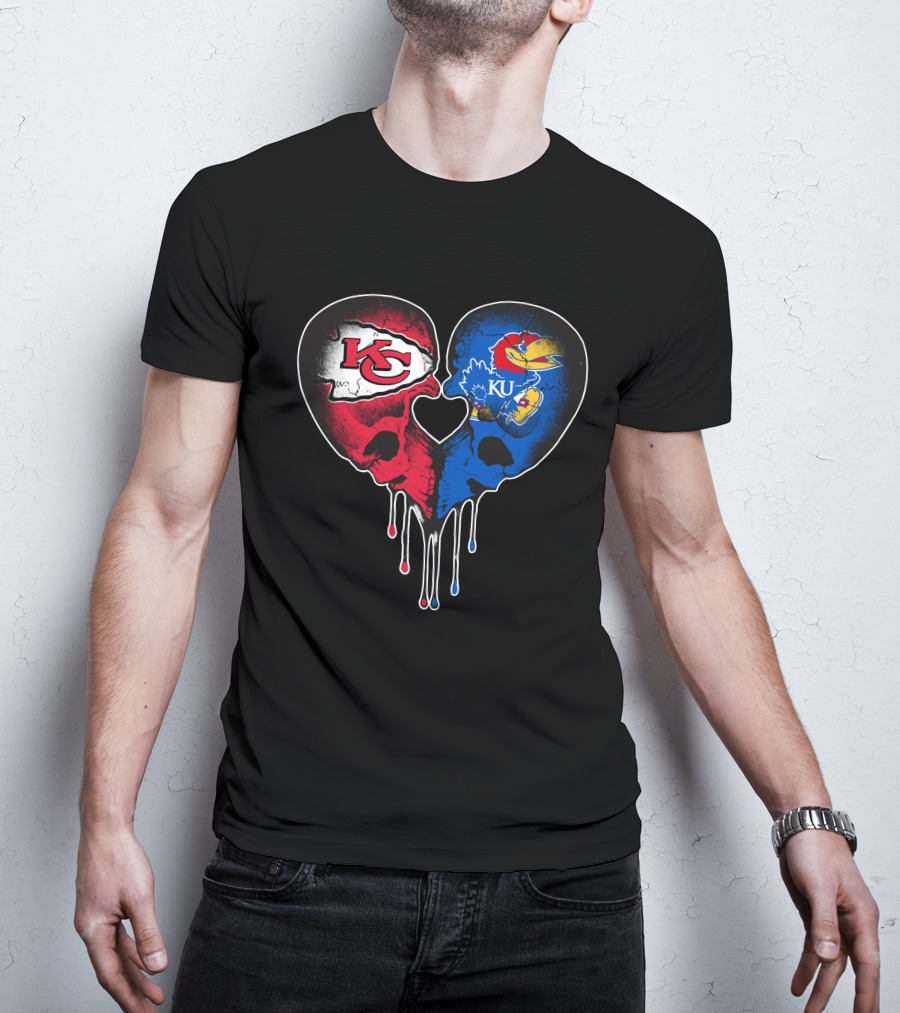 Chiefs KU Jayhawks Heart Skull T-Shirt