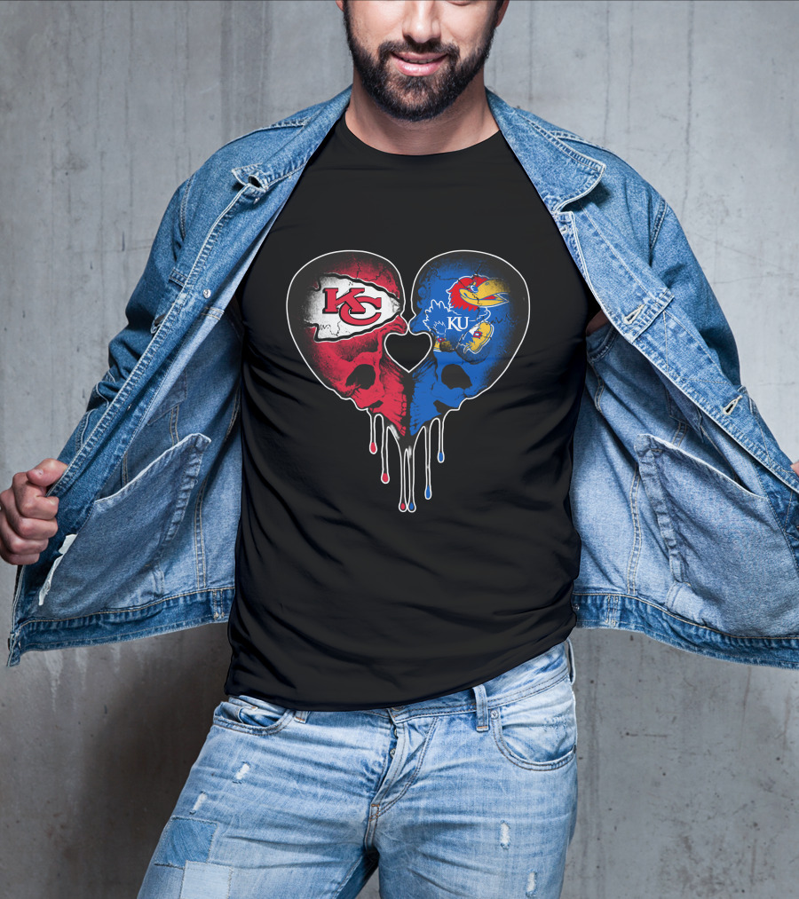 Chiefs KU Jayhawks Heart Skull T-Shirt