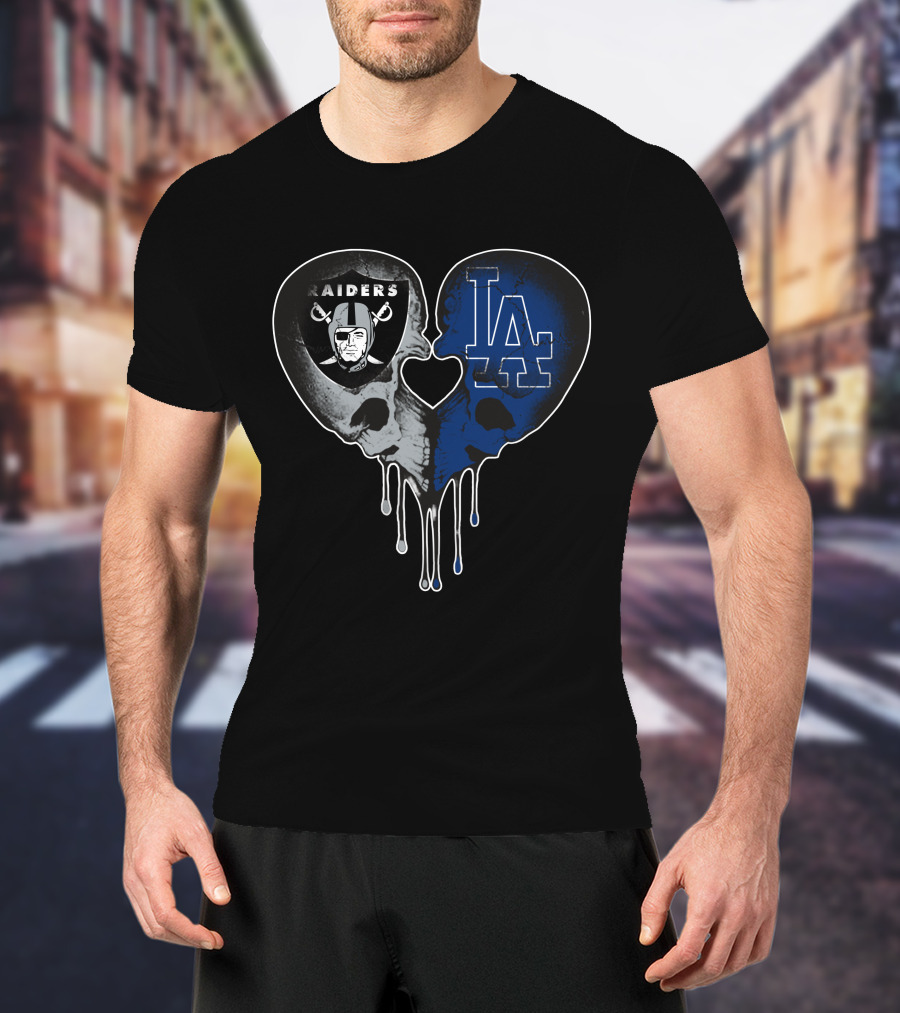 Raiders Dodgers Skull Heart Fusion T-Shirt