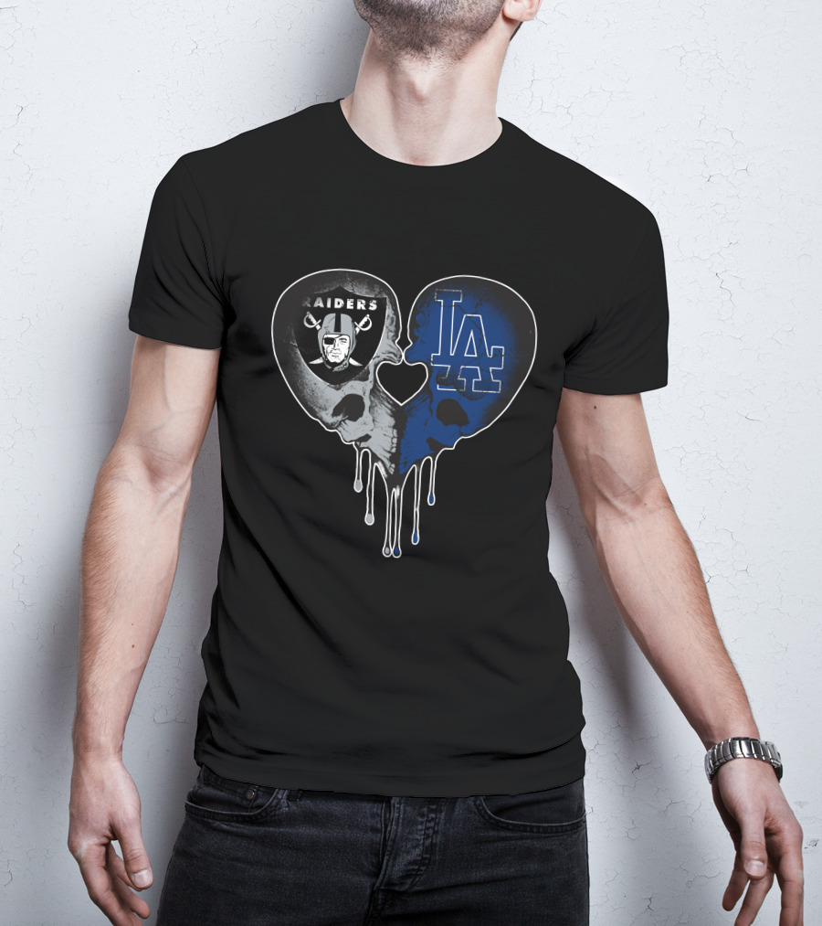 Raiders Dodgers Skull Heart Fusion T-Shirt