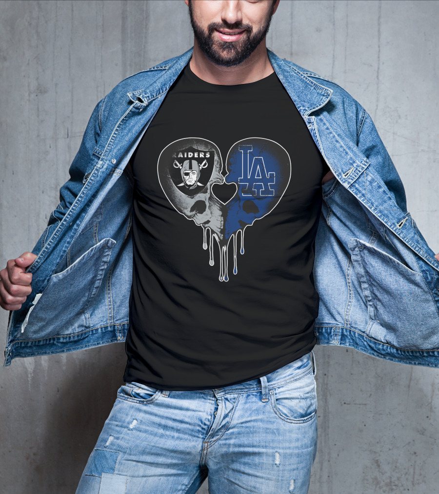 Raiders Dodgers Skull Heart Fusion T-Shirt