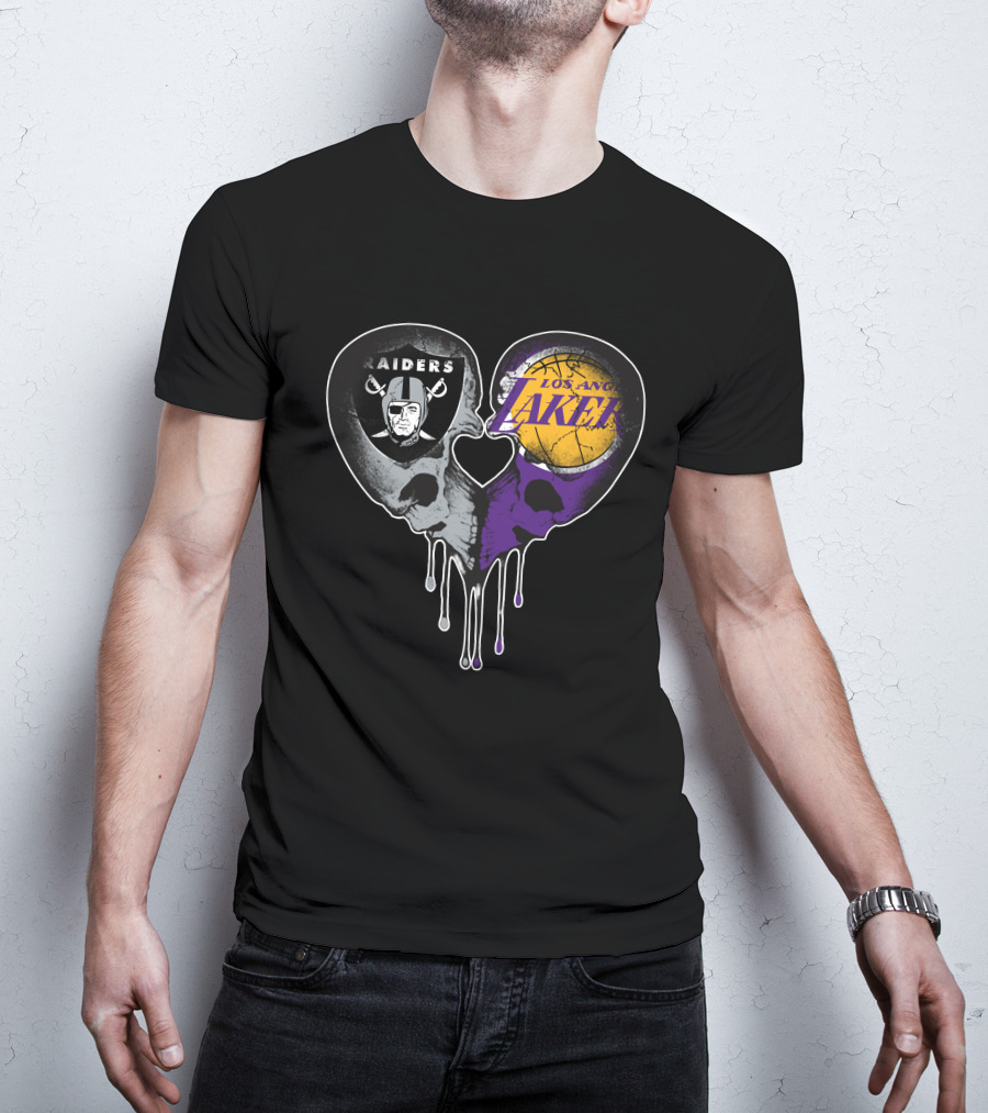 Raiders Lakers Skull Heart Fusion T-Shirt