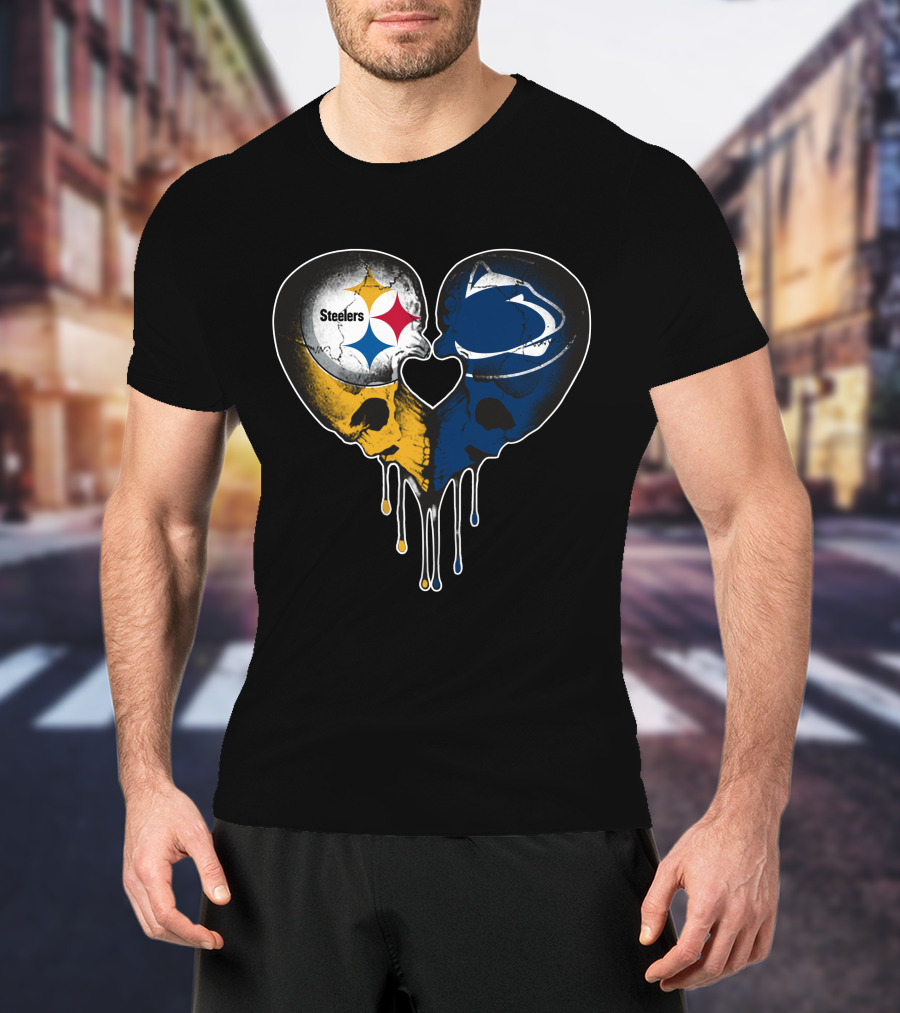 Steelers Lions Dripping Heart Skulls T-Shirt