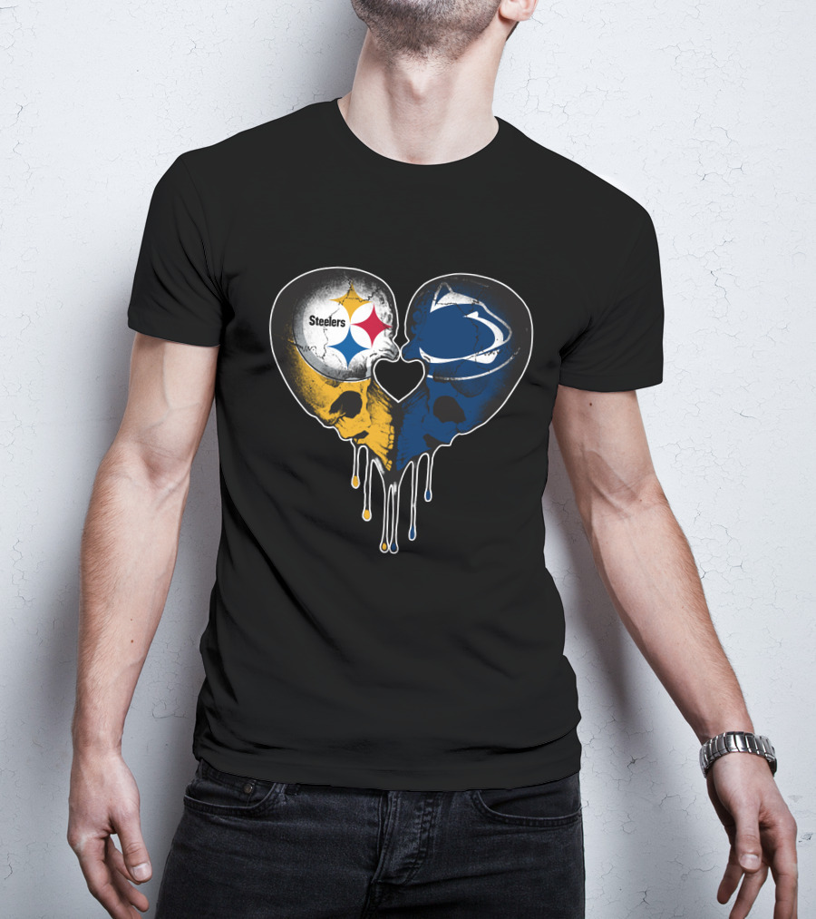 Steelers Lions Dripping Heart Skulls T-Shirt