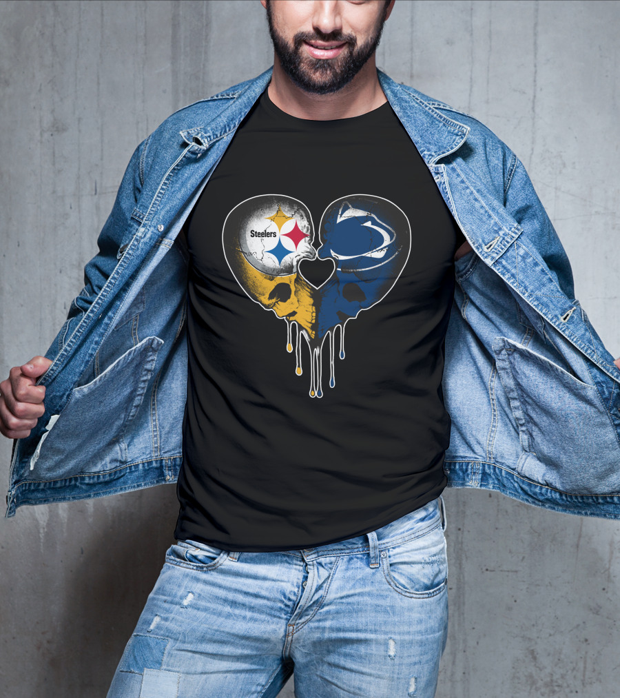 Steelers Lions Dripping Heart Skulls T-Shirt