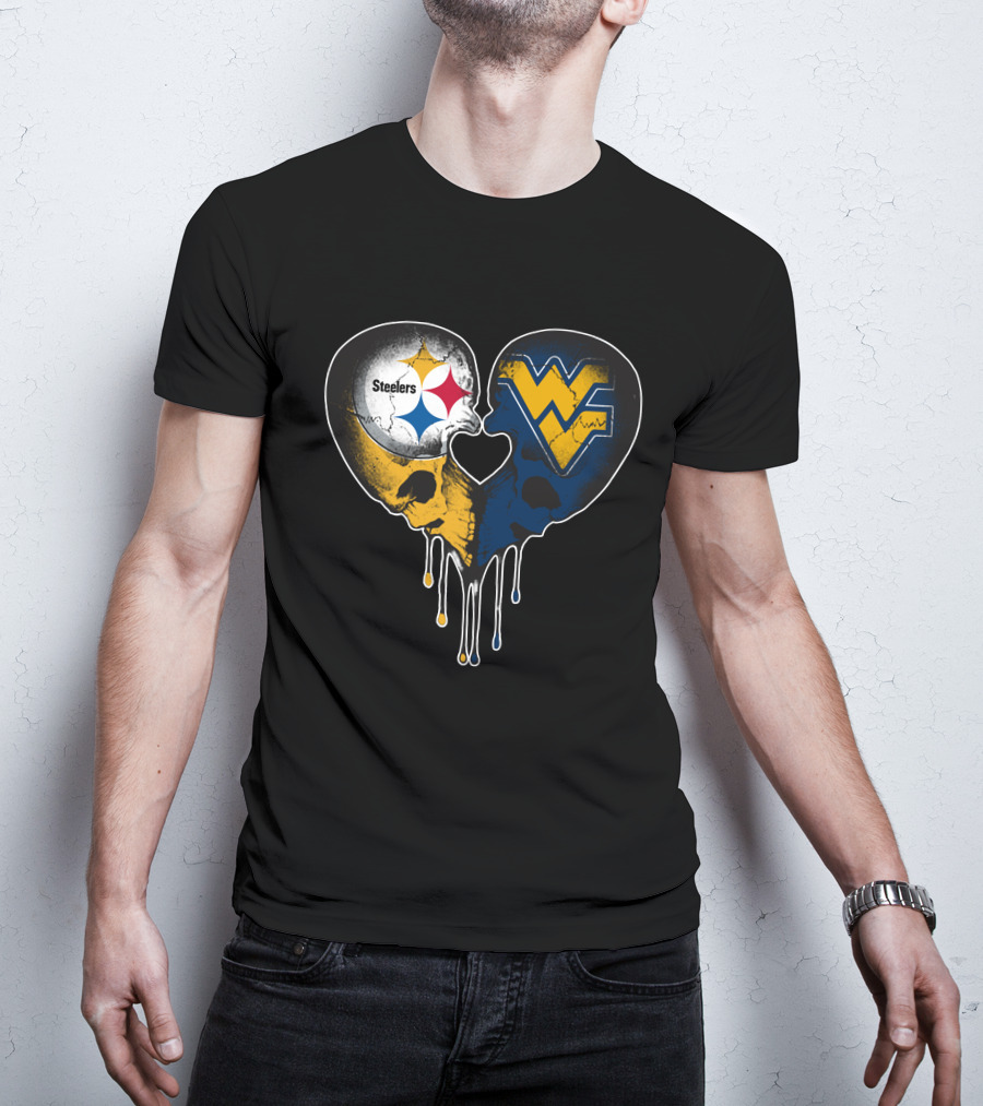Steelers WVU Heart Skull Logo Fusion T-Shirt
