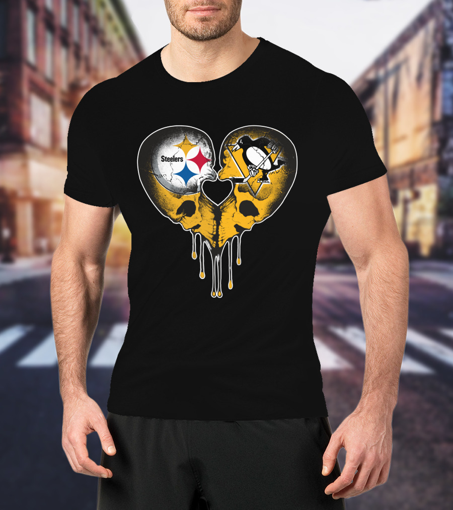 Steelers Penguins Skull Heart Drip T-Shirt