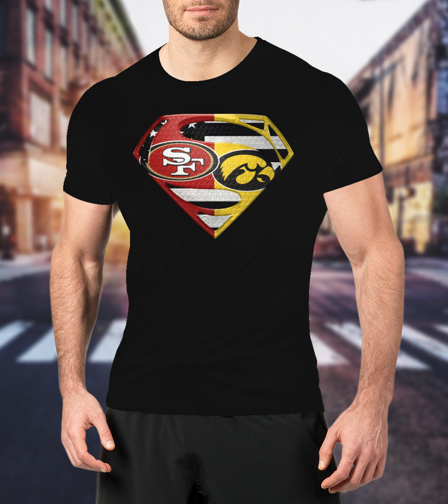 San Francisco 49ers Iowa Hawkeyes Super Logo Usa Flag T-Shirt