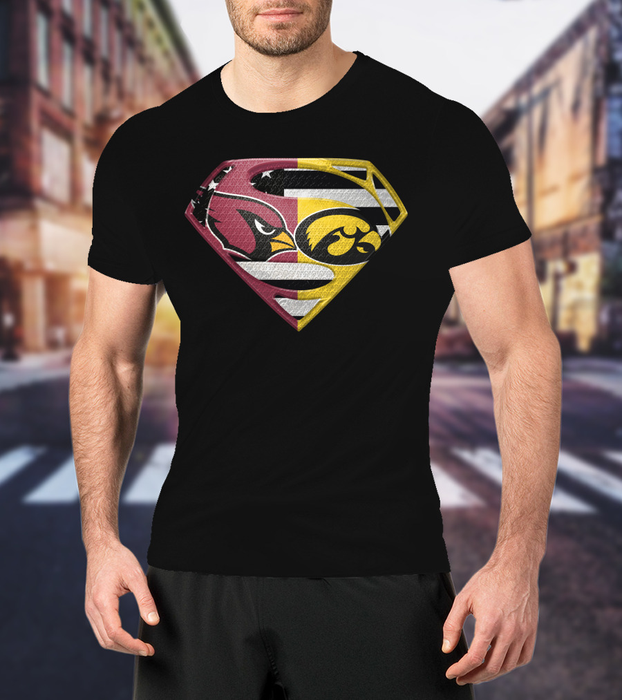 Arizona Cardinals And Iowa Hawkeyes Superman Logo Usa Flag Fusion T-Shirt