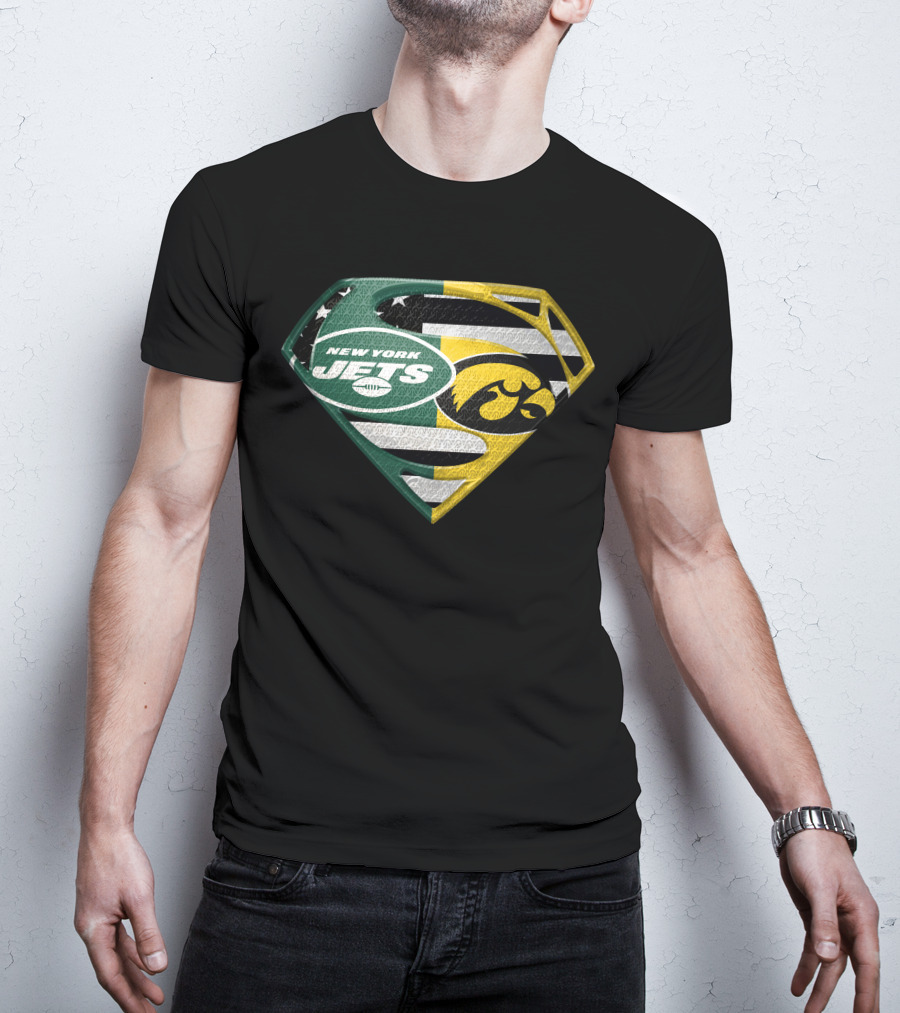 New York Jets Iowa Hawkeyes Superman Logo Fusion T-Shirt