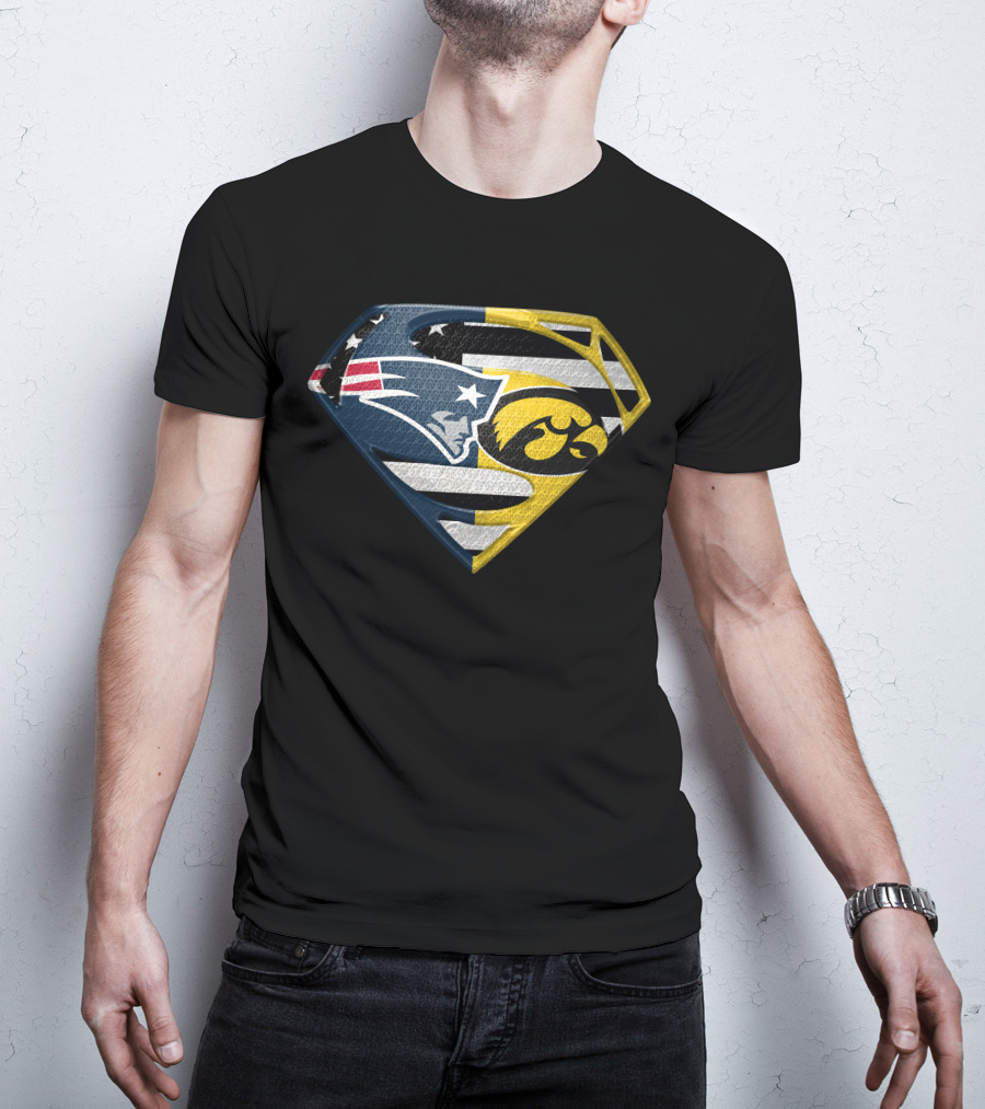 New England Patriots Iowa Hawkeyes Superman Logo Fusion T-Shirt