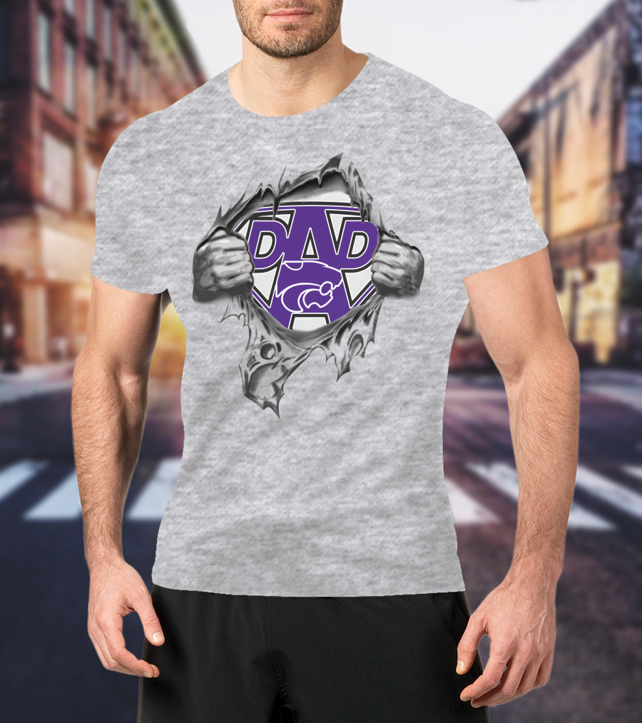 Wildcats Super Dad Logo With Purple Emblem And Torn Effect T-Shirt