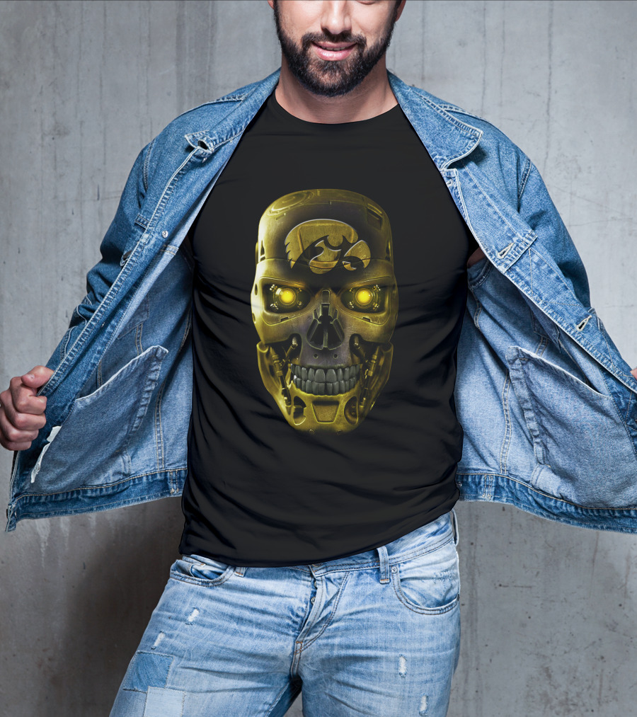 Skull Iowa Hawkeyes Robotic Gold Mask T-Shirt