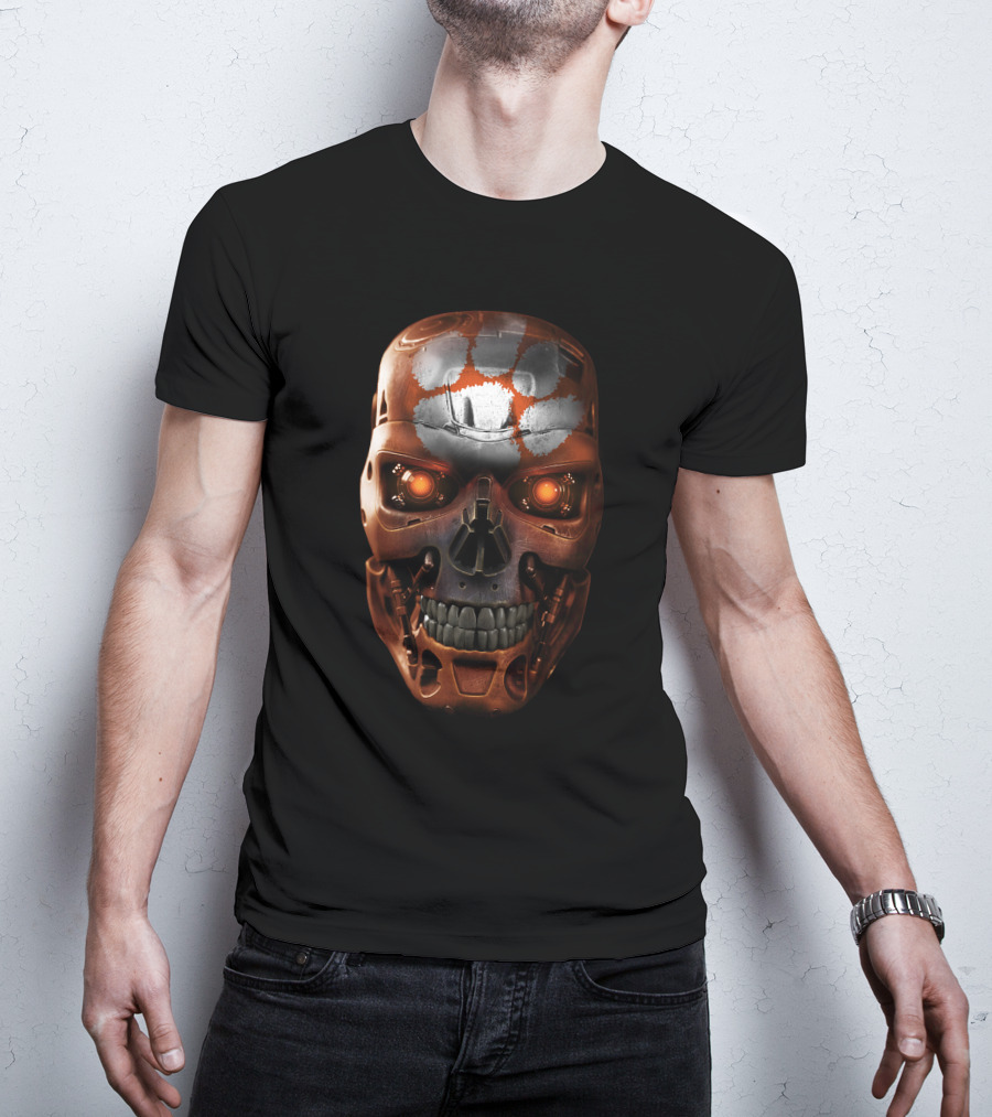 SKULL Love Terminator Endoskeleton With Paw Print Marking T-Shirt