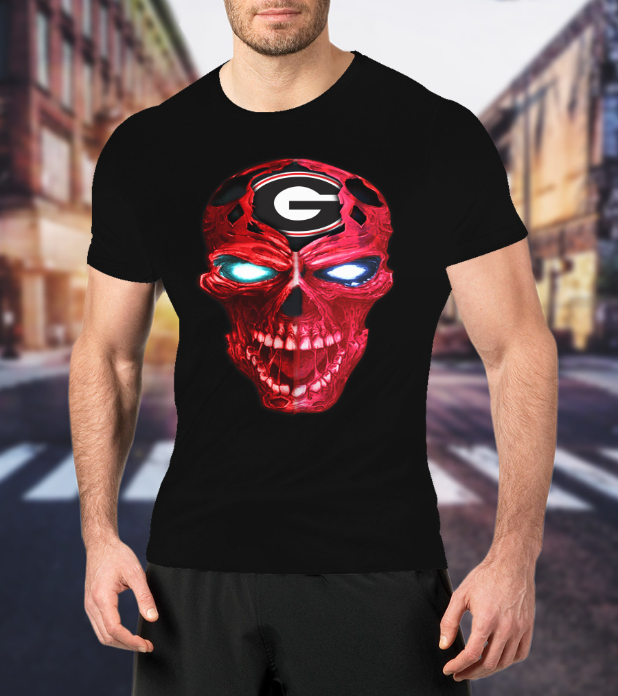 Georgia Bulldogs Skull Logo Red Glow T-Shirt