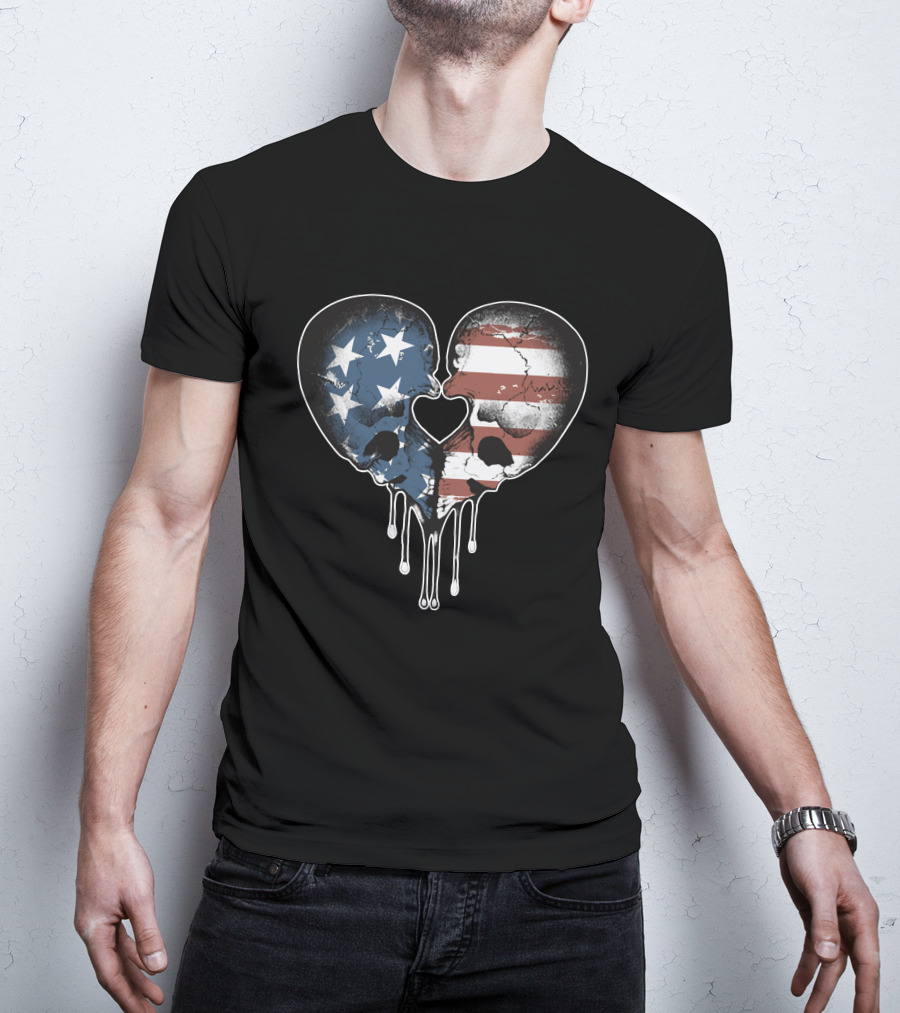 American Love Skulls Heart T-Shirt