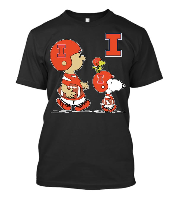 Illinois Fighting Illini Peanuts Football Characters With Big I T-Shirt