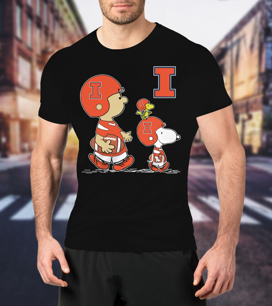 Illinois Fighting Illini Peanuts Football Characters With Big I T-Shirt