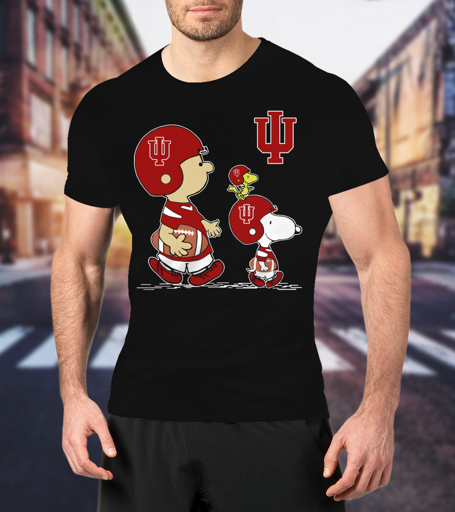 Indiana Hoosiers Football Iu Peanuts Characters Charlie Brown Snoopy Woodstock T-Shirt